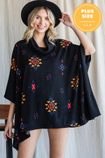 Load image into Gallery viewer, AZTEC PRINT COWL NECK OVERSIZED PONCHO
