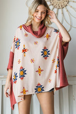 Load image into Gallery viewer, AZTEC PRINT COWL NECK OVERSIZED PONCHO
