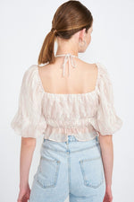 Load image into Gallery viewer, BUBBLE SLEEVE RUCHED CROP TOP
