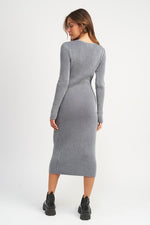 Load image into Gallery viewer, V-Neck Midi Dress w/ Two-Way Zipper
