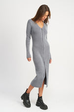 Load image into Gallery viewer, V-Neck Midi Dress w/ Two-Way Zipper
