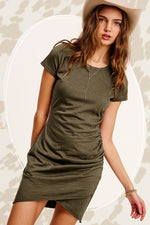 Load image into Gallery viewer, Soft Ruched Round Neck Short Sleeve Mini Dress
