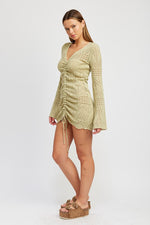 Load image into Gallery viewer, RUCHED CROCHET MINI DRESS
