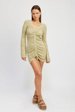 Load image into Gallery viewer, RUCHED CROCHET MINI DRESS
