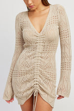 Load image into Gallery viewer, RUCHED CROCHET MINI DRESS
