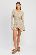 Load image into Gallery viewer, RUCHED CROCHET MINI DRESS
