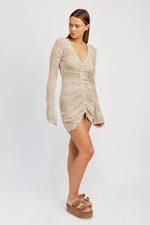 Load image into Gallery viewer, RUCHED CROCHET MINI DRESS
