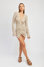 Load image into Gallery viewer, RUCHED CROCHET MINI DRESS
