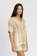 Load image into Gallery viewer, BUTTON UP STRIPED CROCHET TOP
