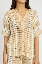 Load image into Gallery viewer, BUTTON UP STRIPED CROCHET TOP
