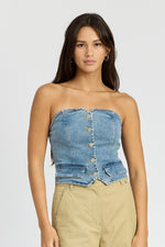 Load image into Gallery viewer, BUTTON FRONT DENIM BUSTIER TOP
