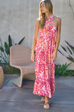 Load image into Gallery viewer, PRINTED SMOCKED RUFFLE MAXI DRESS
