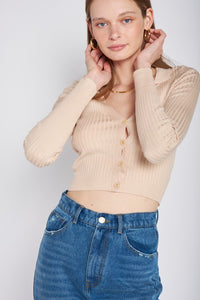RIBBED BUTTON DOWN CROP CARDIGAN