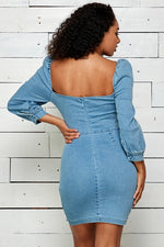 Load image into Gallery viewer, DETAILED BALLOON SLEEVE MINI DENIM DRESS
