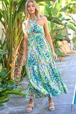 Load image into Gallery viewer, PRINTED SMOCKED RUFFLE MAXI DRESS
