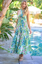 Load image into Gallery viewer, PRINTED SMOCKED RUFFLE MAXI DRESS
