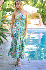 Load image into Gallery viewer, PRINTED SMOCKED RUFFLE MAXI DRESS
