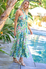 Load image into Gallery viewer, PRINTED SMOCKED RUFFLE MAXI DRESS
