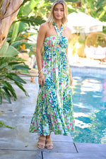 Load image into Gallery viewer, PRINTED SMOCKED RUFFLE MAXI DRESS
