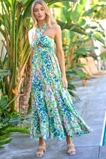 Load image into Gallery viewer, PRINTED SMOCKED RUFFLE MAXI DRESS
