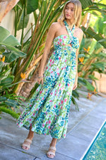 Load image into Gallery viewer, PRINTED SMOCKED RUFFLE MAXI DRESS
