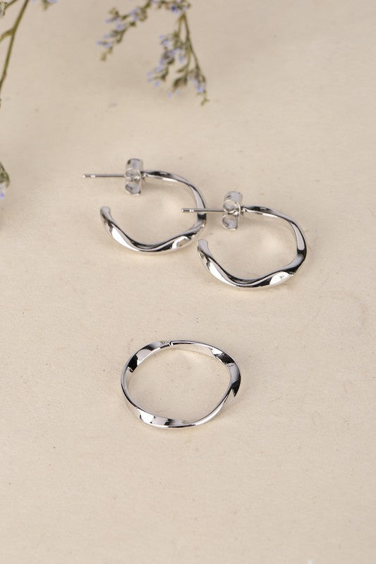 Ripple ring and earring set   silver