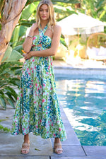 Load image into Gallery viewer, PRINTED SMOCKED RUFFLE MAXI DRESS
