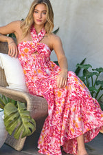 Load image into Gallery viewer, PRINTED SMOCKED RUFFLE MAXI DRESS
