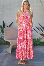 Load image into Gallery viewer, PRINTED SMOCKED RUFFLE MAXI DRESS
