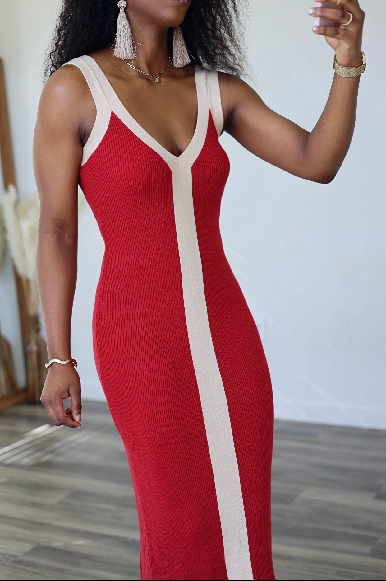 Riah Maxi Dress (Red/Beige)